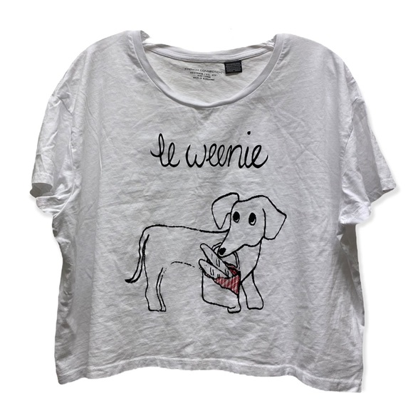 FRENCH CONNECTION Le Weenie Graphic Novelty Crop T-Shirt Large - Picture 2 of 5